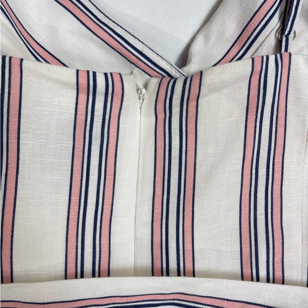 ❌SOLD❌ BANANA Republic Linen-Cotton Cropped Wide leg Striped Jumpsuit Pink white - Picture 8 of 13